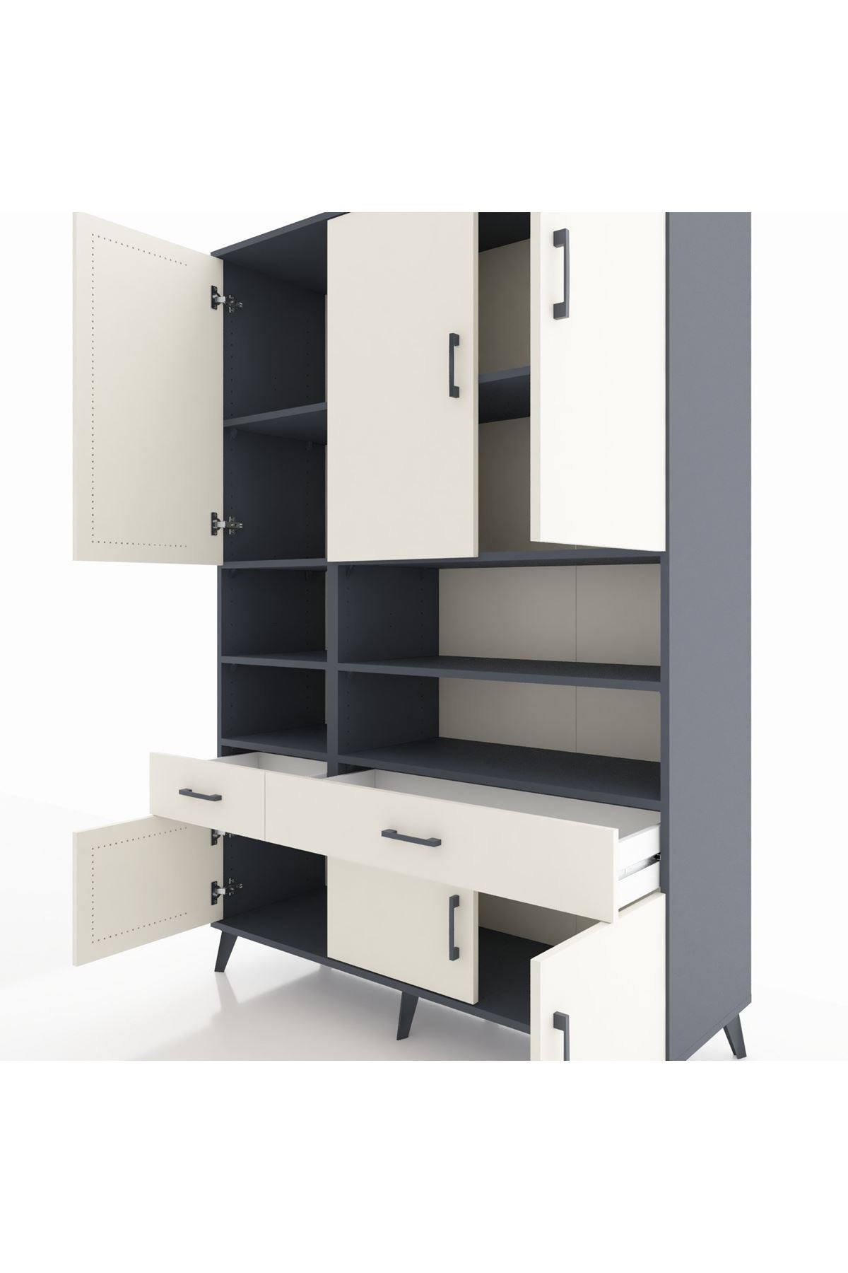 Hyperion Dolap 8 Raflı 2 Çekmeceli 6 Kapaklı 132x44x195 Antrasit-Aytaşı/Aytaşı