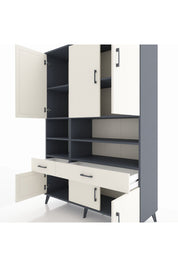 Hyperion Dolap 8 Raflı 2 Çekmeceli 6 Kapaklı 132x44x195 Antrasit-Aytaşı/Aytaşı