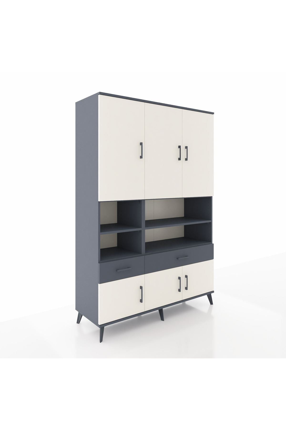 Hyperion Dolap 8 Raflı 2 Çekmeceli 6 Kapaklı 132x44x195 Antrasit-Aytaşı/Antrasit