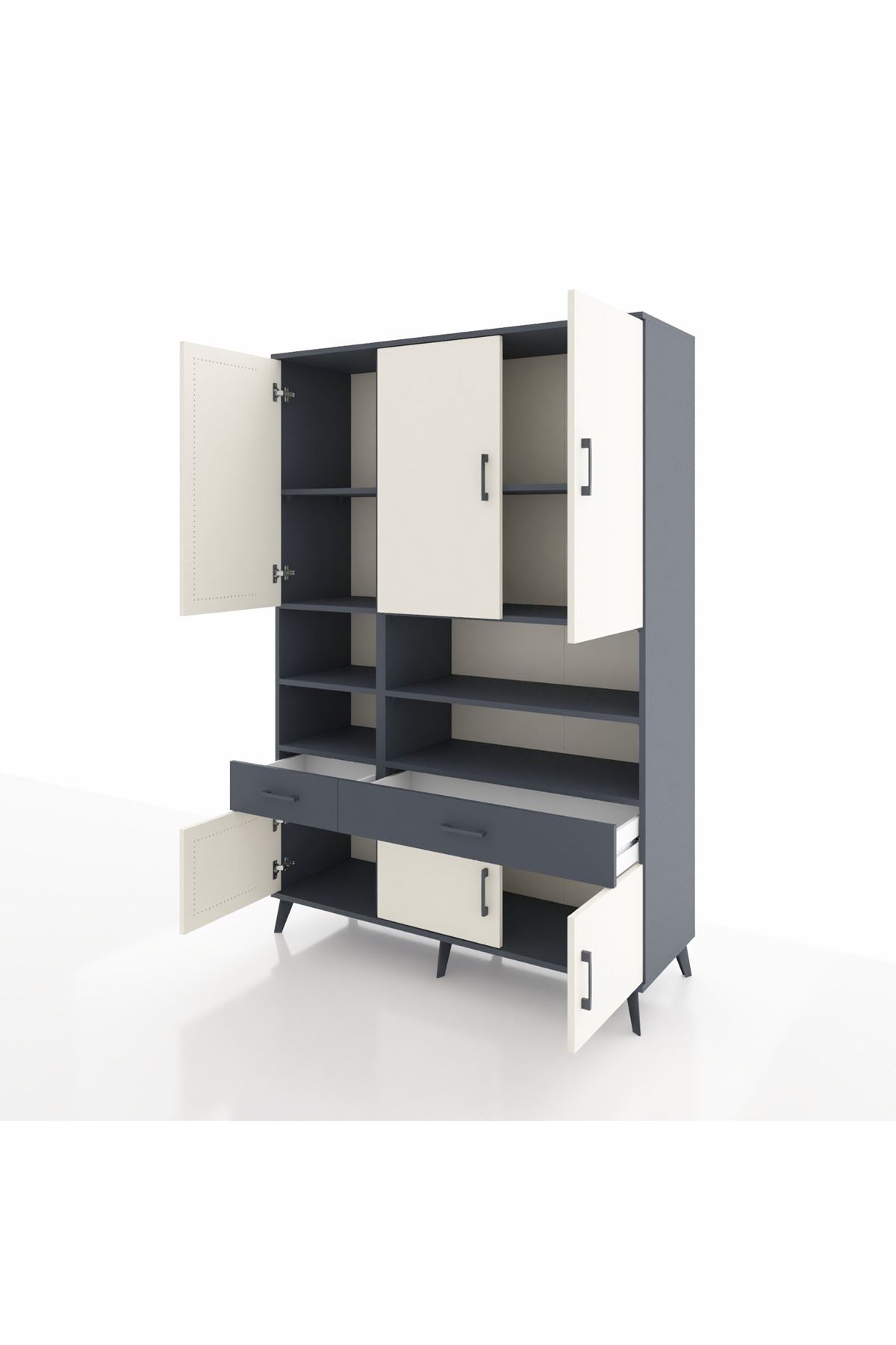 Hyperion Dolap 8 Raflı 2 Çekmeceli 6 Kapaklı 132x44x195 Antrasit-Aytaşı/Antrasit