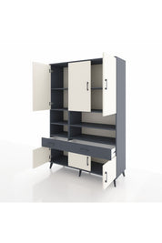 Hyperion Dolap 8 Raflı 2 Çekmeceli 6 Kapaklı 132x44x195 Antrasit-Aytaşı/Antrasit