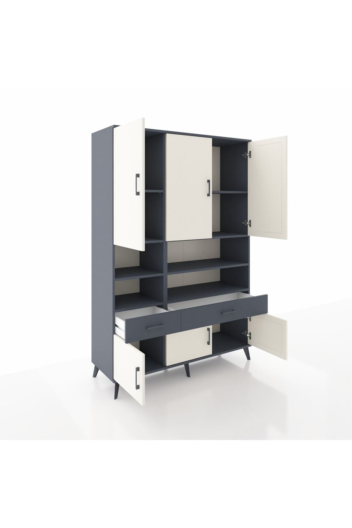 Hyperion Dolap 8 Raflı 2 Çekmeceli 6 Kapaklı 132x44x195 Antrasit-Aytaşı/Antrasit