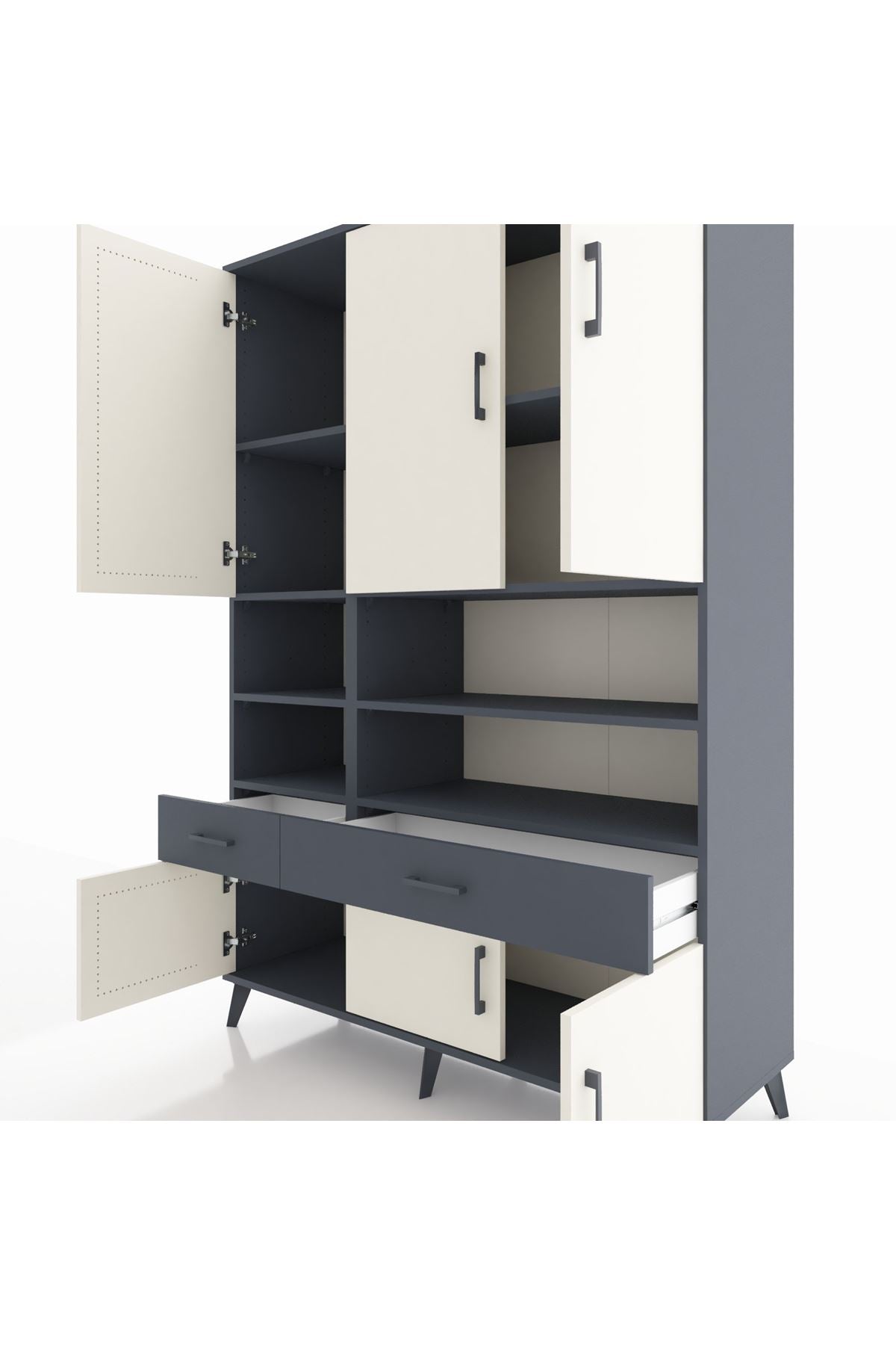 Hyperion Dolap 8 Raflı 2 Çekmeceli 6 Kapaklı 132x44x195 Antrasit-Aytaşı/Antrasit