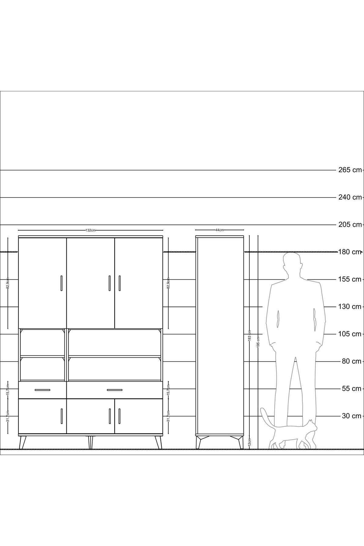 Hyperion Dolap 8 Raflı 2 Çekmeceli 6 Kapaklı 132x44x195 Antrasit-Aytaşı/Antrasit
