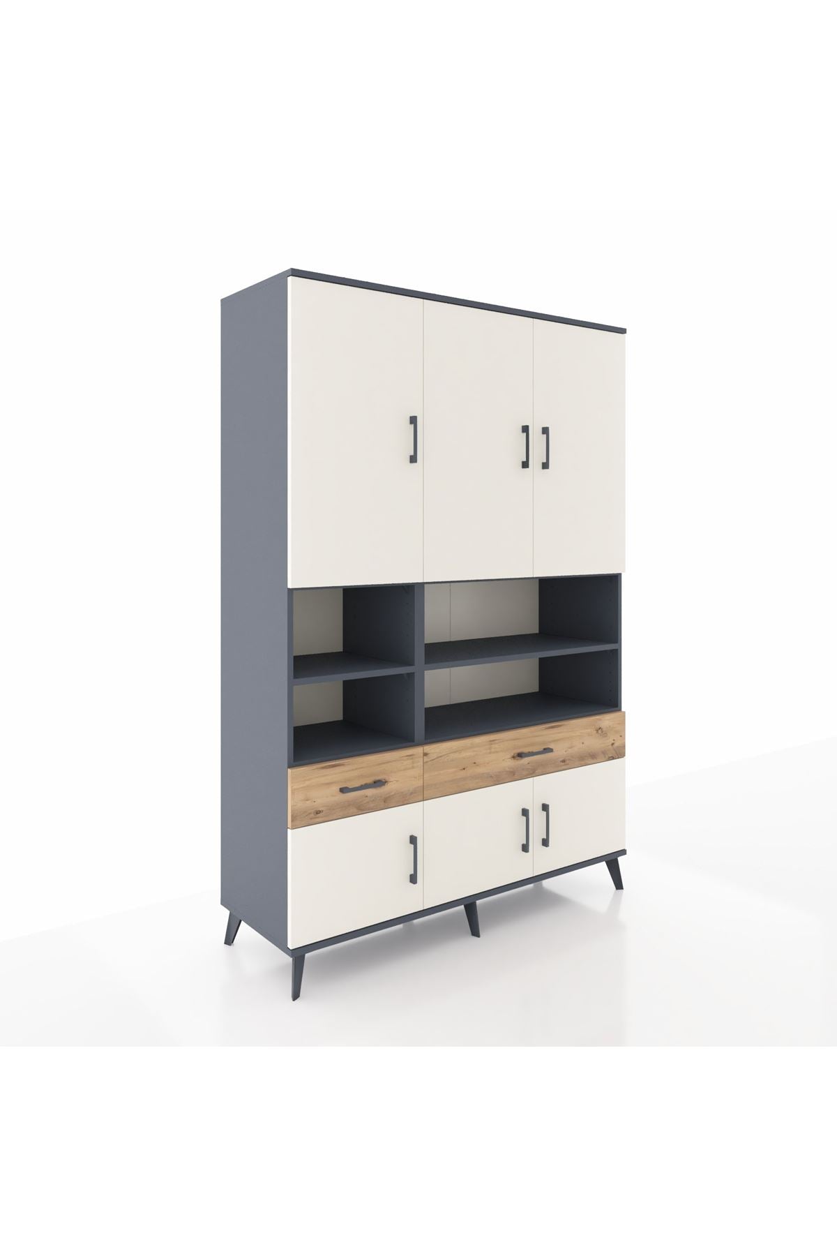 Hyperion Dolap 8 Raflı 2 Çekmeceli 6 Kapaklı 132x44x195 Antrasit-Aytaşı/Çam