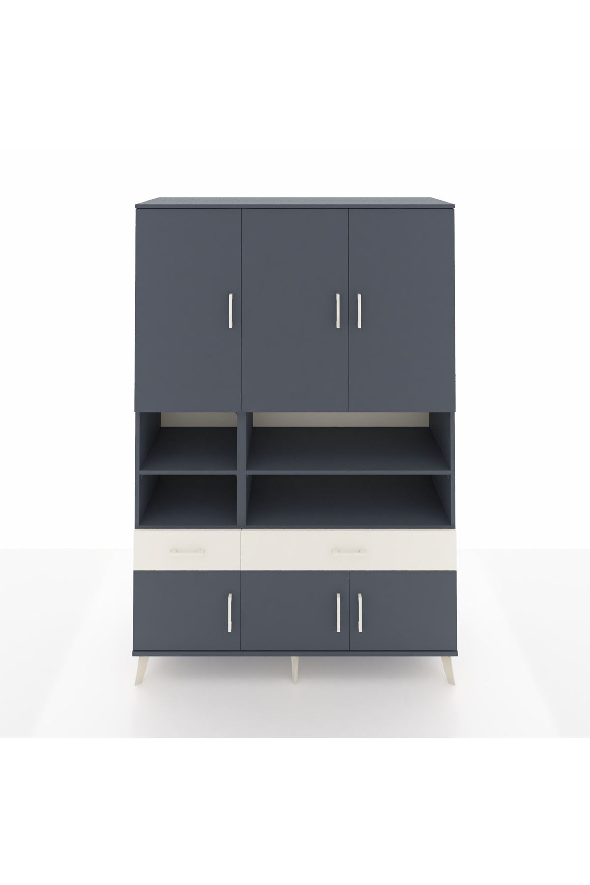 Hyperion Dolap 8 Raflı 2 Çekmeceli 6 Kapaklı 132x44x195 Antrasit-Antrasit/Aytaşı