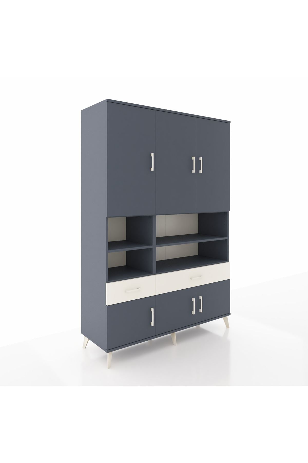 Hyperion Dolap 8 Raflı 2 Çekmeceli 6 Kapaklı 132x44x195 Antrasit-Antrasit/Aytaşı