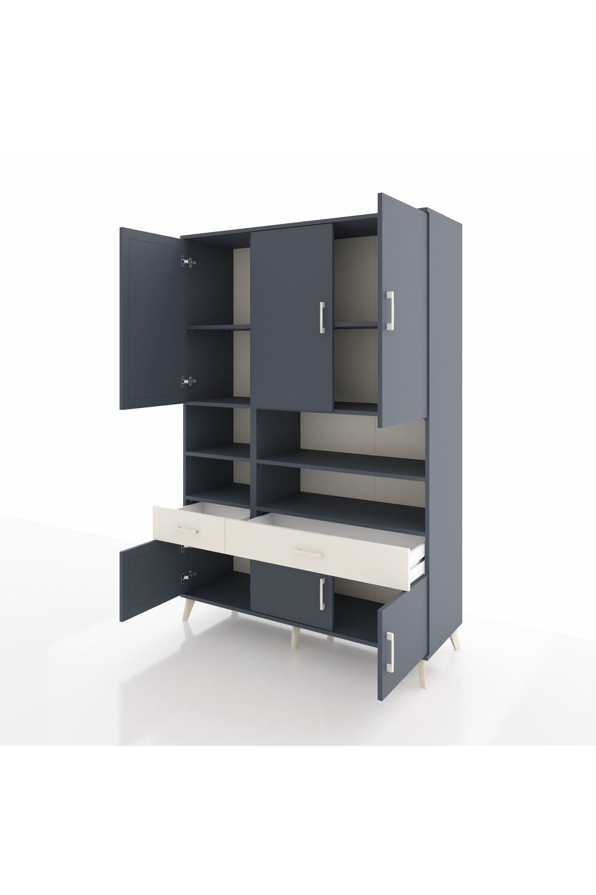 Hyperion Dolap 8 Raflı 2 Çekmeceli 6 Kapaklı 132x44x195 Antrasit-Antrasit/Aytaşı