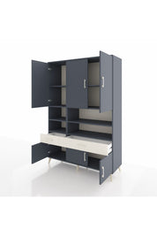 Hyperion Dolap 8 Raflı 2 Çekmeceli 6 Kapaklı 132x44x195 Antrasit-Antrasit/Aytaşı