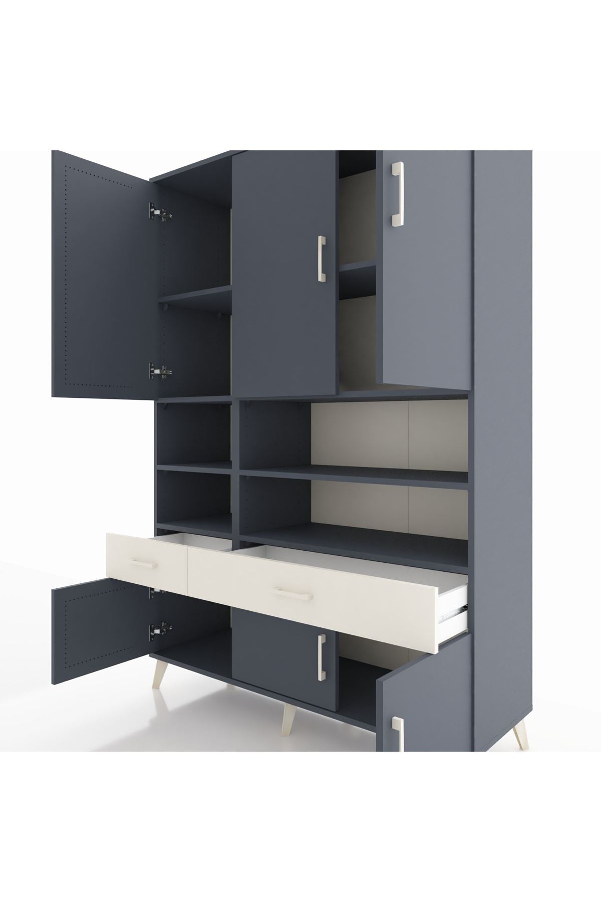 Hyperion Dolap 8 Raflı 2 Çekmeceli 6 Kapaklı 132x44x195 Antrasit-Antrasit/Aytaşı