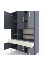 Hyperion Dolap 8 Raflı 2 Çekmeceli 6 Kapaklı 132x44x195 Antrasit-Antrasit/Aytaşı