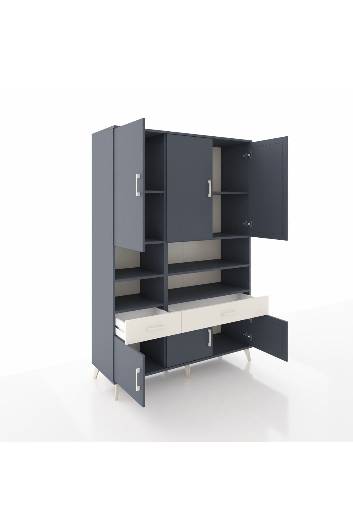 Hyperion Dolap 8 Raflı 2 Çekmeceli 6 Kapaklı 132x44x195 Antrasit-Antrasit/Aytaşı