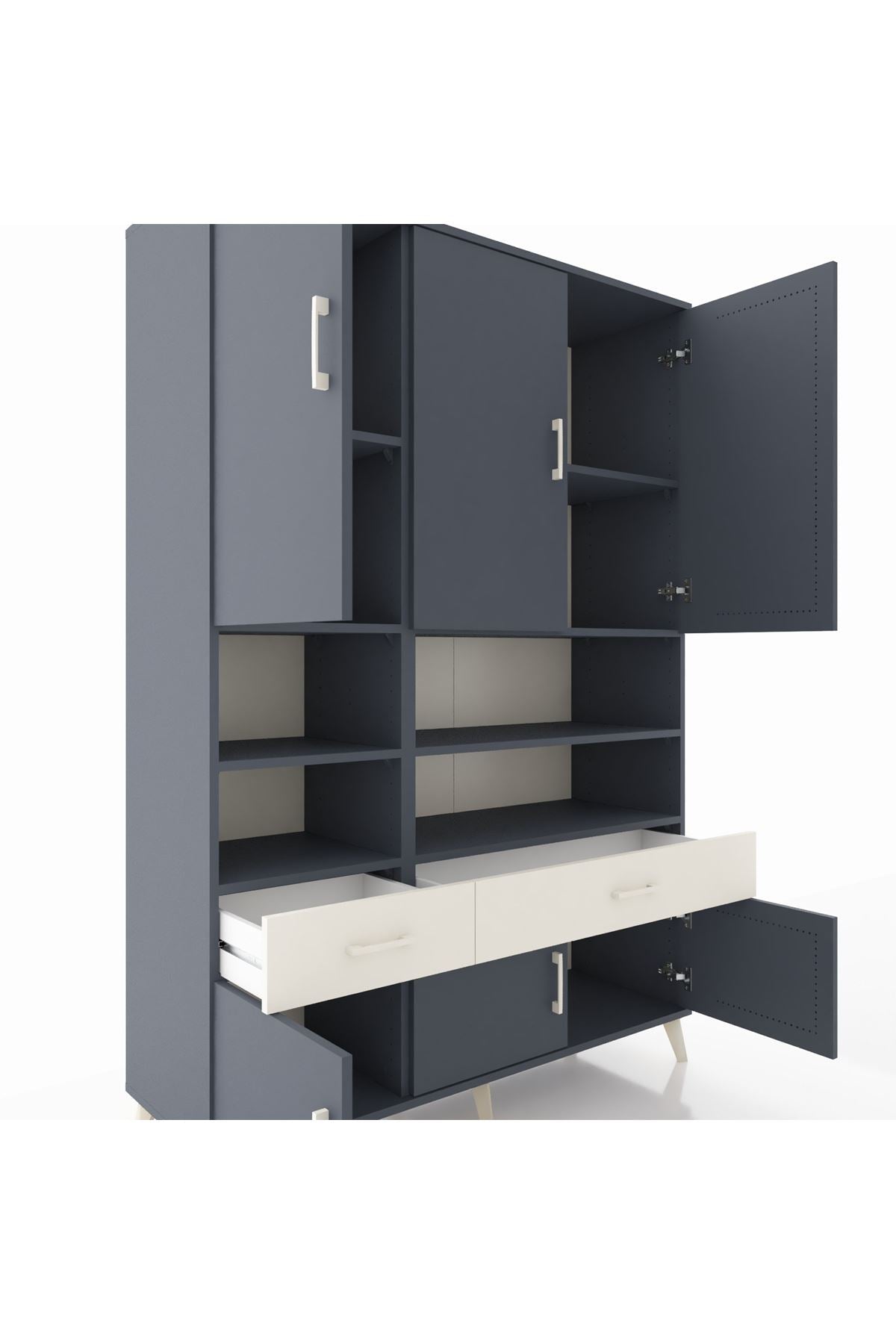 Hyperion Dolap 8 Raflı 2 Çekmeceli 6 Kapaklı 132x44x195 Antrasit-Antrasit/Aytaşı