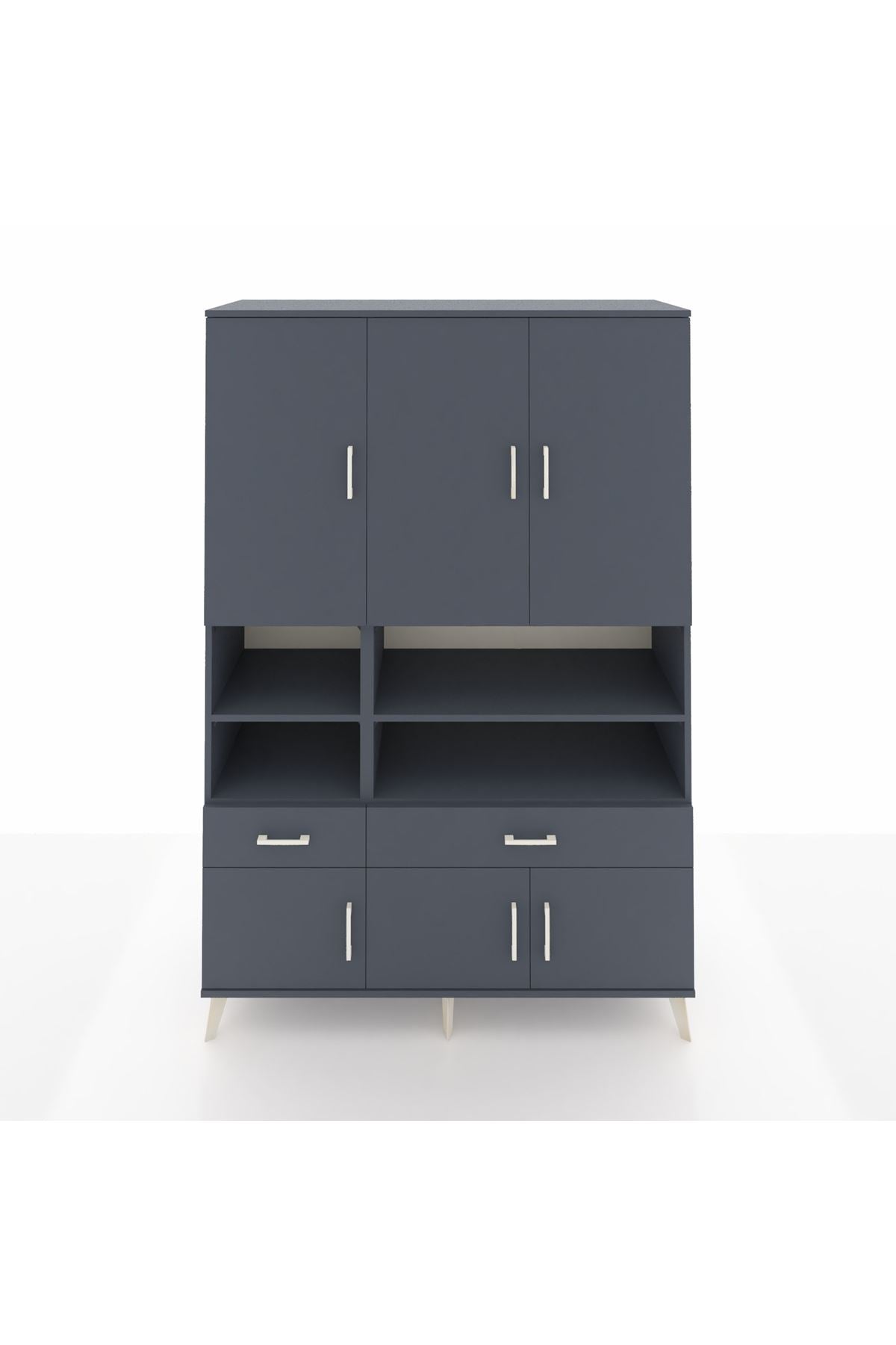 Hyperion Dolap 8 Raflı 2 Çekmeceli 6 Kapaklı 132x44x195 Antrasit-Antrasit/Antrasit