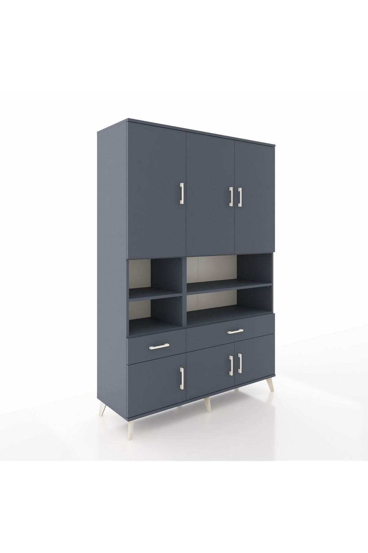 Hyperion Dolap 8 Raflı 2 Çekmeceli 6 Kapaklı 132x44x195 Antrasit-Antrasit/Antrasit