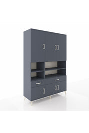 Hyperion Dolap 8 Raflı 2 Çekmeceli 6 Kapaklı 132x44x195 Antrasit-Antrasit/Antrasit