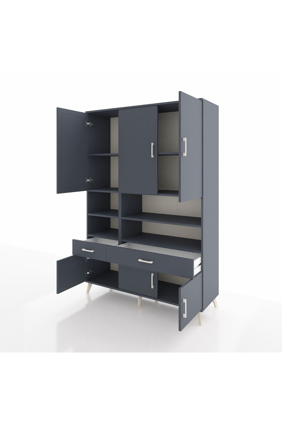 Hyperion Dolap 8 Raflı 2 Çekmeceli 6 Kapaklı 132x44x195 Antrasit-Antrasit/Antrasit