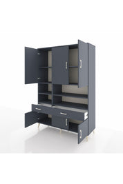 Hyperion Dolap 8 Raflı 2 Çekmeceli 6 Kapaklı 132x44x195 Antrasit-Antrasit/Antrasit