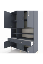 Hyperion Dolap 8 Raflı 2 Çekmeceli 6 Kapaklı 132x44x195 Antrasit-Antrasit/Antrasit