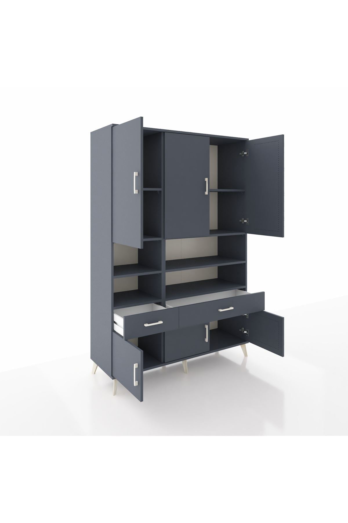 Hyperion Dolap 8 Raflı 2 Çekmeceli 6 Kapaklı 132x44x195 Antrasit-Antrasit/Antrasit