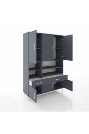 Hyperion Dolap 8 Raflı 2 Çekmeceli 6 Kapaklı 132x44x195 Antrasit-Antrasit/Antrasit