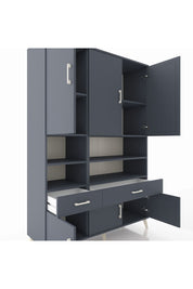 Hyperion Dolap 8 Raflı 2 Çekmeceli 6 Kapaklı 132x44x195 Antrasit-Antrasit/Antrasit