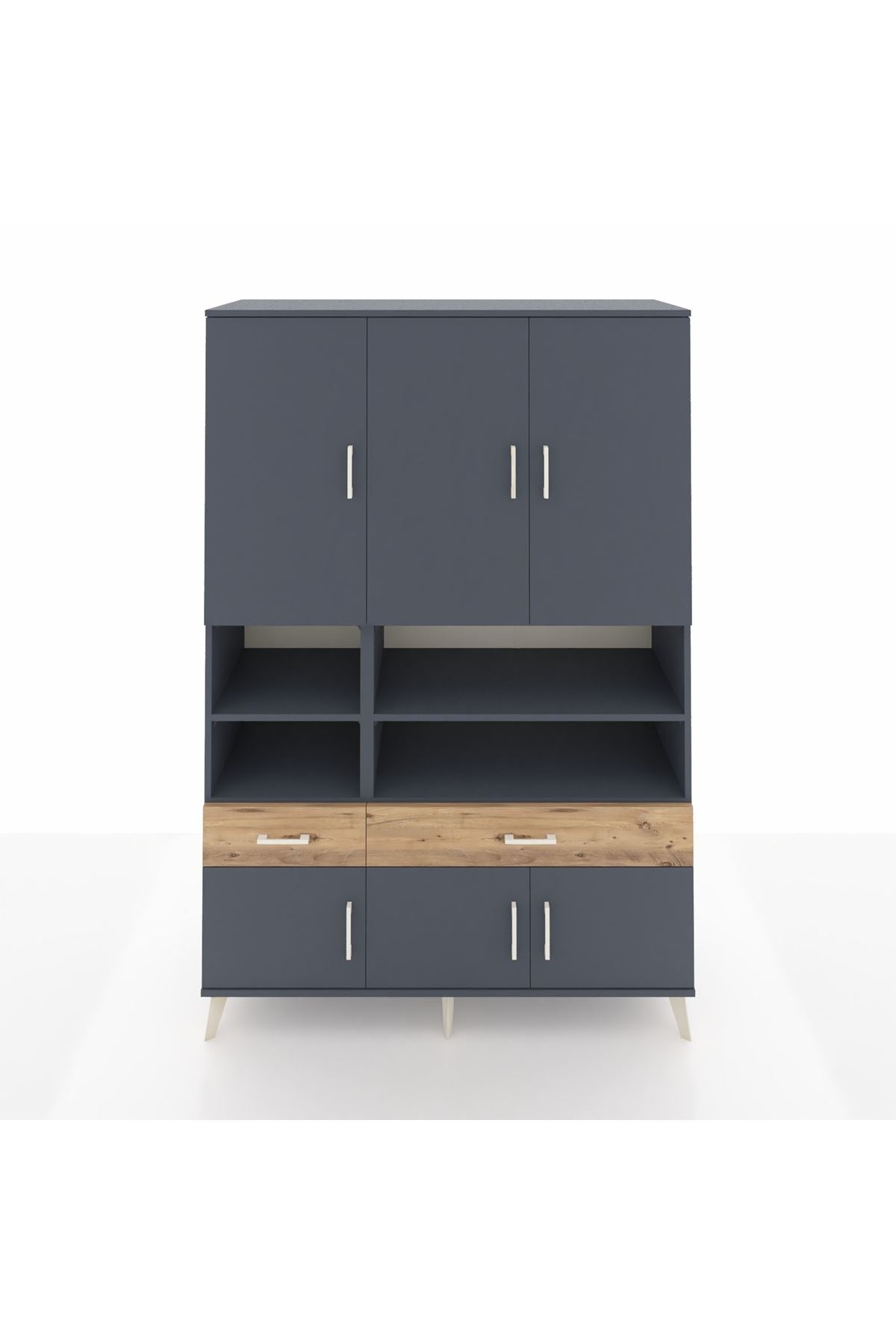 Hyperion Dolap 8 Raflı 2 Çekmeceli 6 Kapaklı 132x44x195 Antrasit-Antrasit/Çam