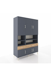 Hyperion Dolap 8 Raflı 2 Çekmeceli 6 Kapaklı 132x44x195 Antrasit-Antrasit/Çam