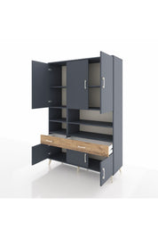 Hyperion Dolap 8 Raflı 2 Çekmeceli 6 Kapaklı 132x44x195 Antrasit-Antrasit/Çam