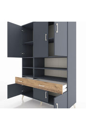 Hyperion Dolap 8 Raflı 2 Çekmeceli 6 Kapaklı 132x44x195 Antrasit-Antrasit/Çam