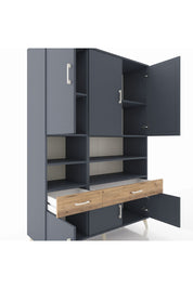 Hyperion Dolap 8 Raflı 2 Çekmeceli 6 Kapaklı 132x44x195 Antrasit-Antrasit/Çam
