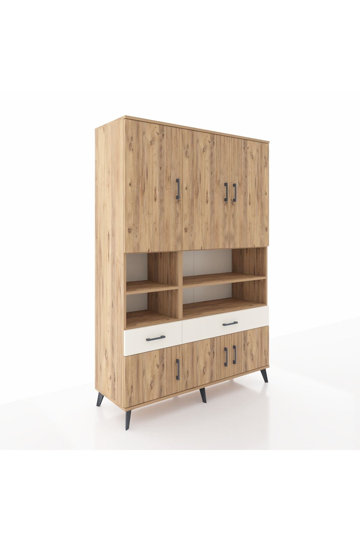 Hyperion Dolap 8 Raflı 2 Çekmeceli 6 Kapaklı 132x44x195 Çam-Çam/Aytaşı