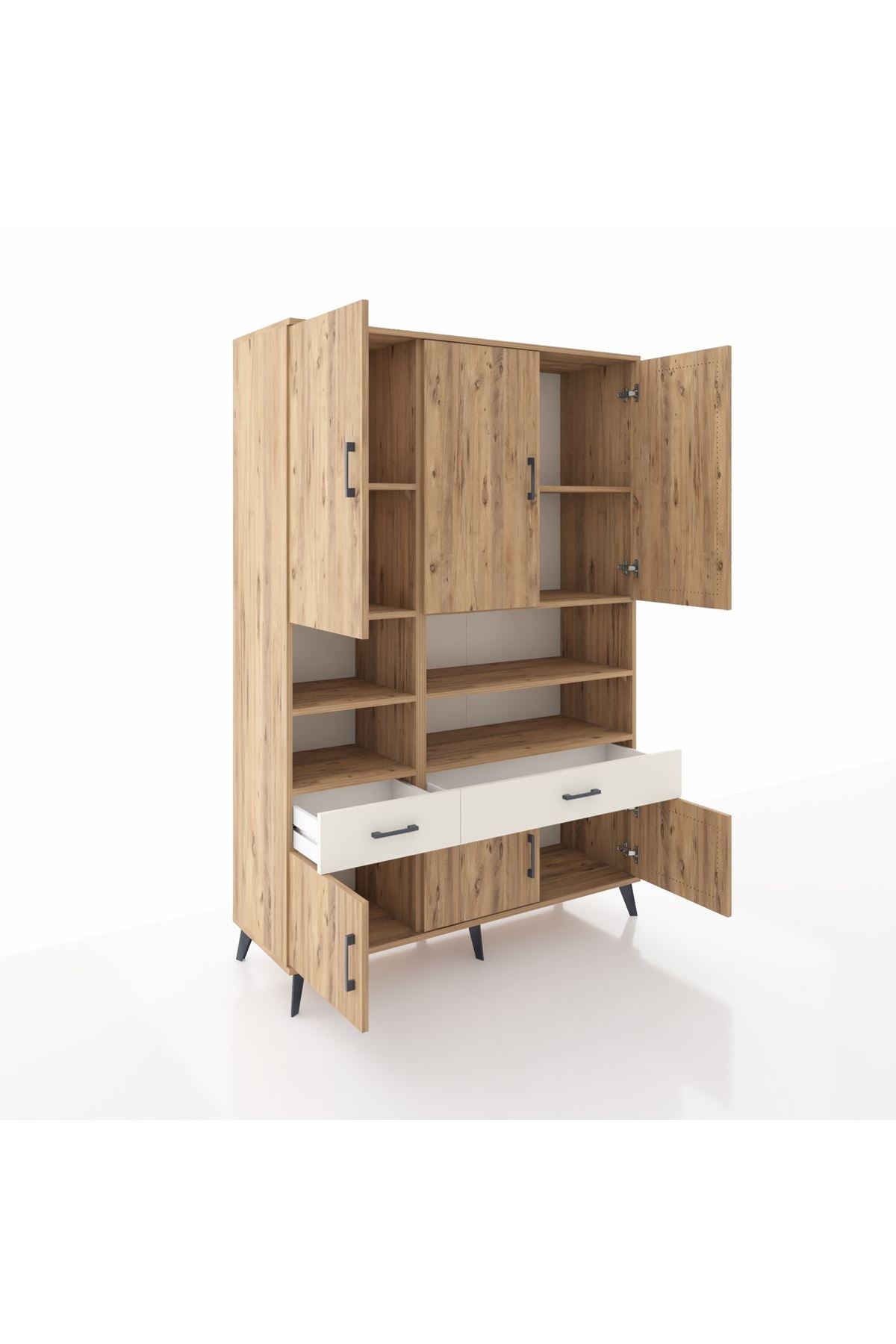 Hyperion Dolap 8 Raflı 2 Çekmeceli 6 Kapaklı 132x44x195 Çam-Çam/Aytaşı