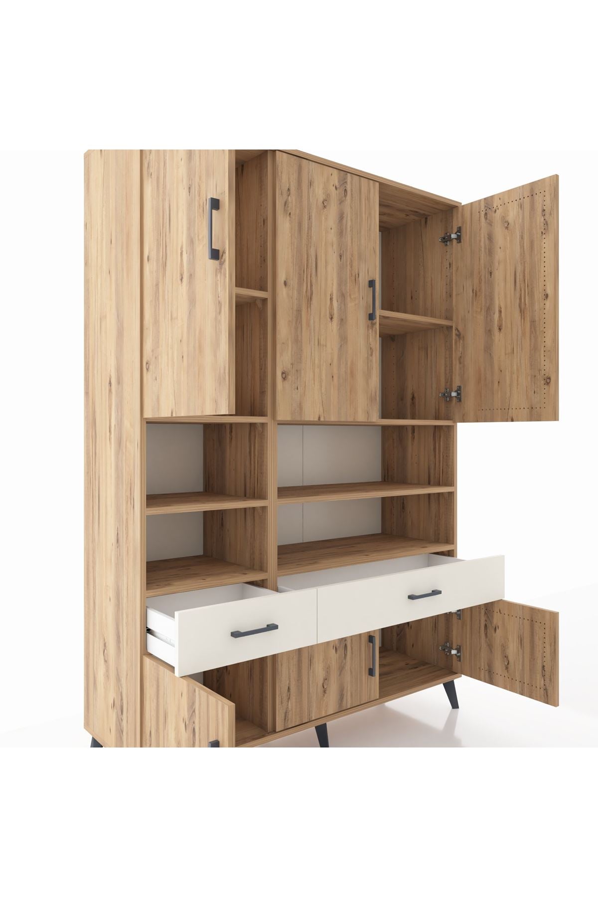 Hyperion Dolap 8 Raflı 2 Çekmeceli 6 Kapaklı 132x44x195 Çam-Çam/Aytaşı