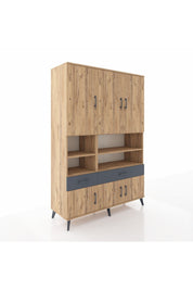 Hyperion Dolap 8 Raflı 2 Çekmeceli 6 Kapaklı 132x44x195 Çam-Çam/Antrasit