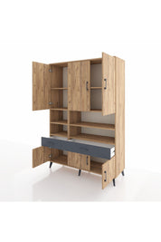 Hyperion Dolap 8 Raflı 2 Çekmeceli 6 Kapaklı 132x44x195 Çam-Çam/Antrasit