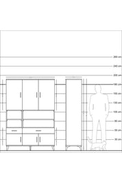 Hyperion Dolap 8 Raflı 2 Çekmeceli 6 Kapaklı 132x44x195 Çam-Çam/Antrasit