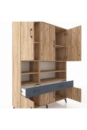 Hyperion Dolap 8 Raflı 2 Çekmeceli 6 Kapaklı 132x44x195 Çam-Çam/Antrasit