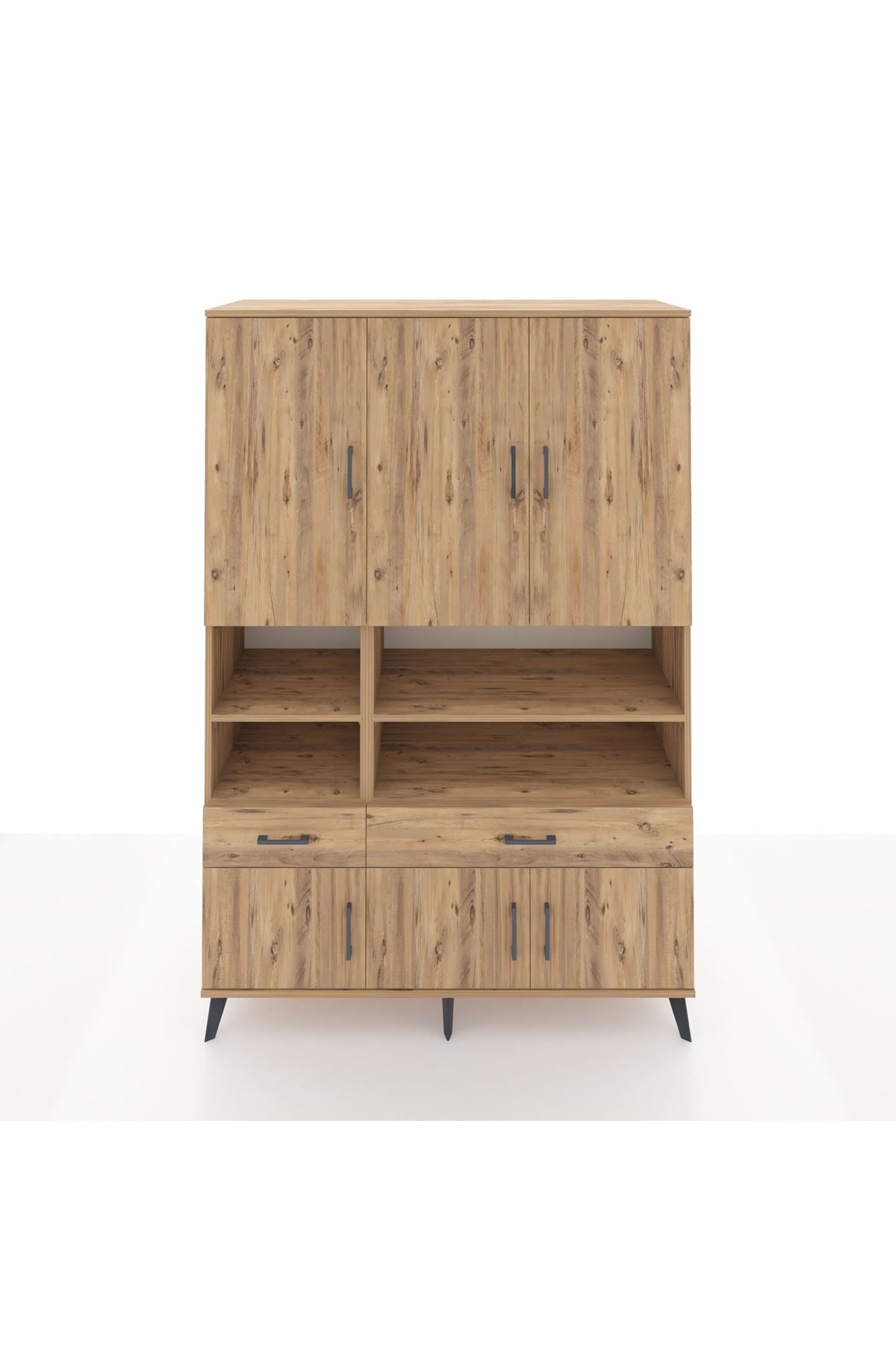 Hyperion Dolap 8 Raflı 2 Çekmeceli 6 Kapaklı 132x44x195 Çam-Çam/Çam