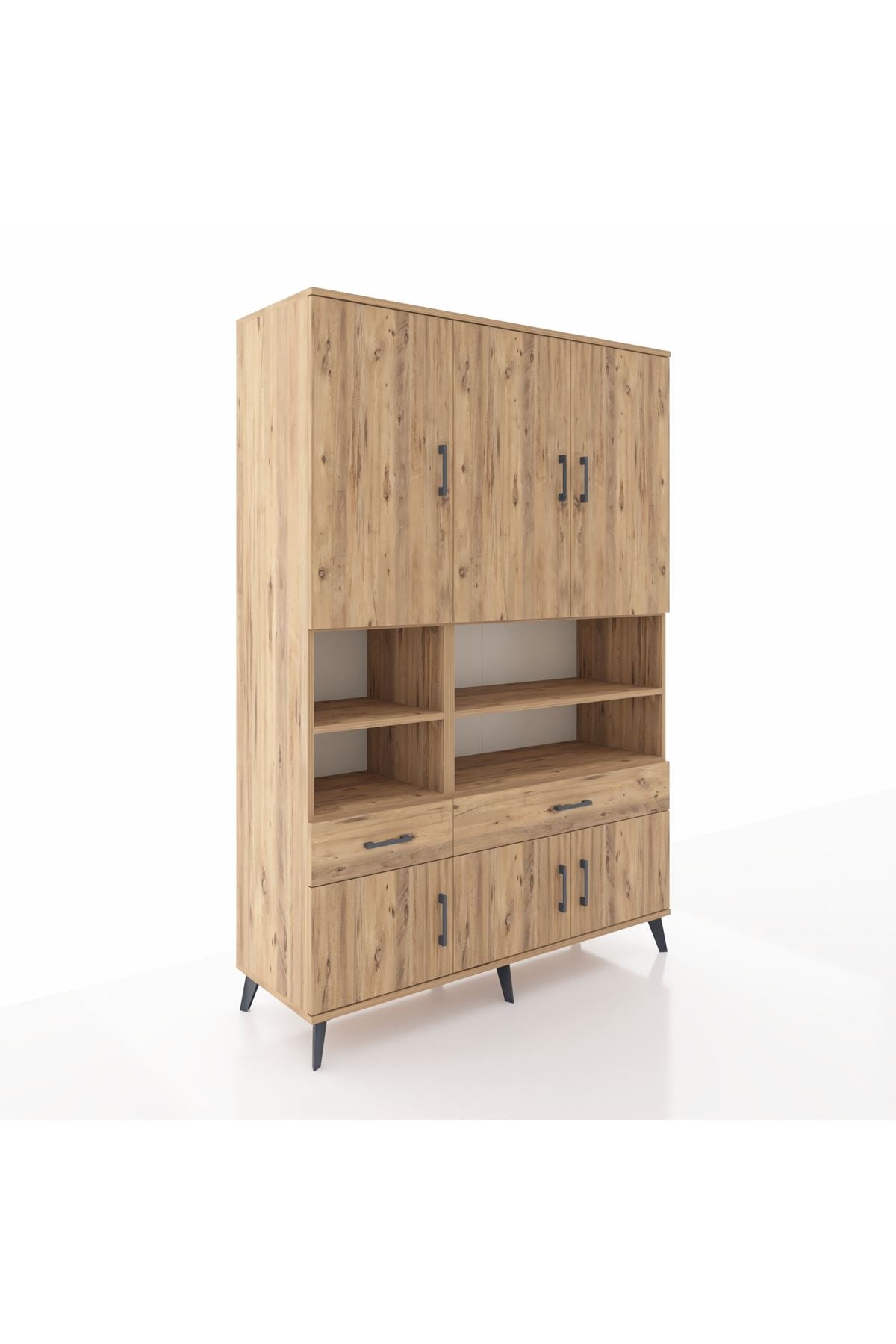 Hyperion Dolap 8 Raflı 2 Çekmeceli 6 Kapaklı 132x44x195 Çam-Çam/Çam