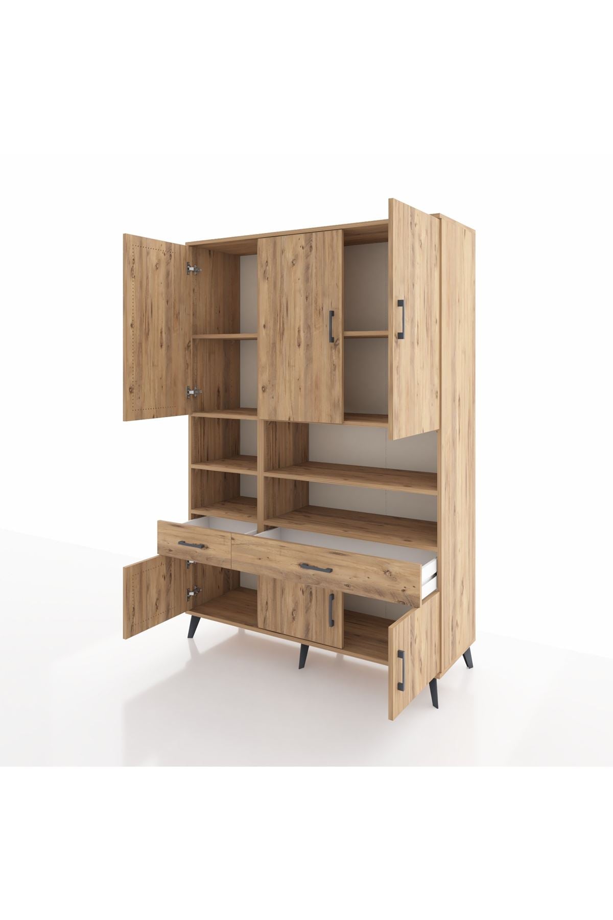 Hyperion Dolap 8 Raflı 2 Çekmeceli 6 Kapaklı 132x44x195 Çam-Çam/Çam