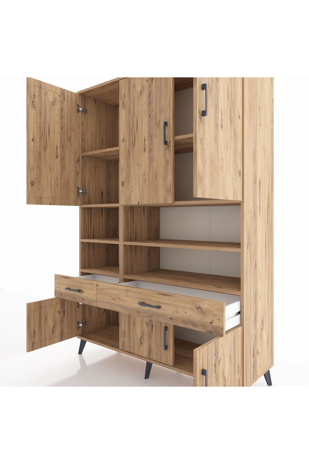 Hyperion Dolap 8 Raflı 2 Çekmeceli 6 Kapaklı 132x44x195 Çam-Çam/Çam