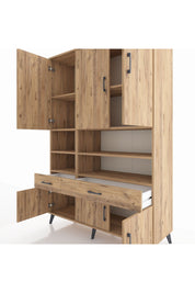 Hyperion Dolap 8 Raflı 2 Çekmeceli 6 Kapaklı 132x44x195 Çam-Çam/Çam