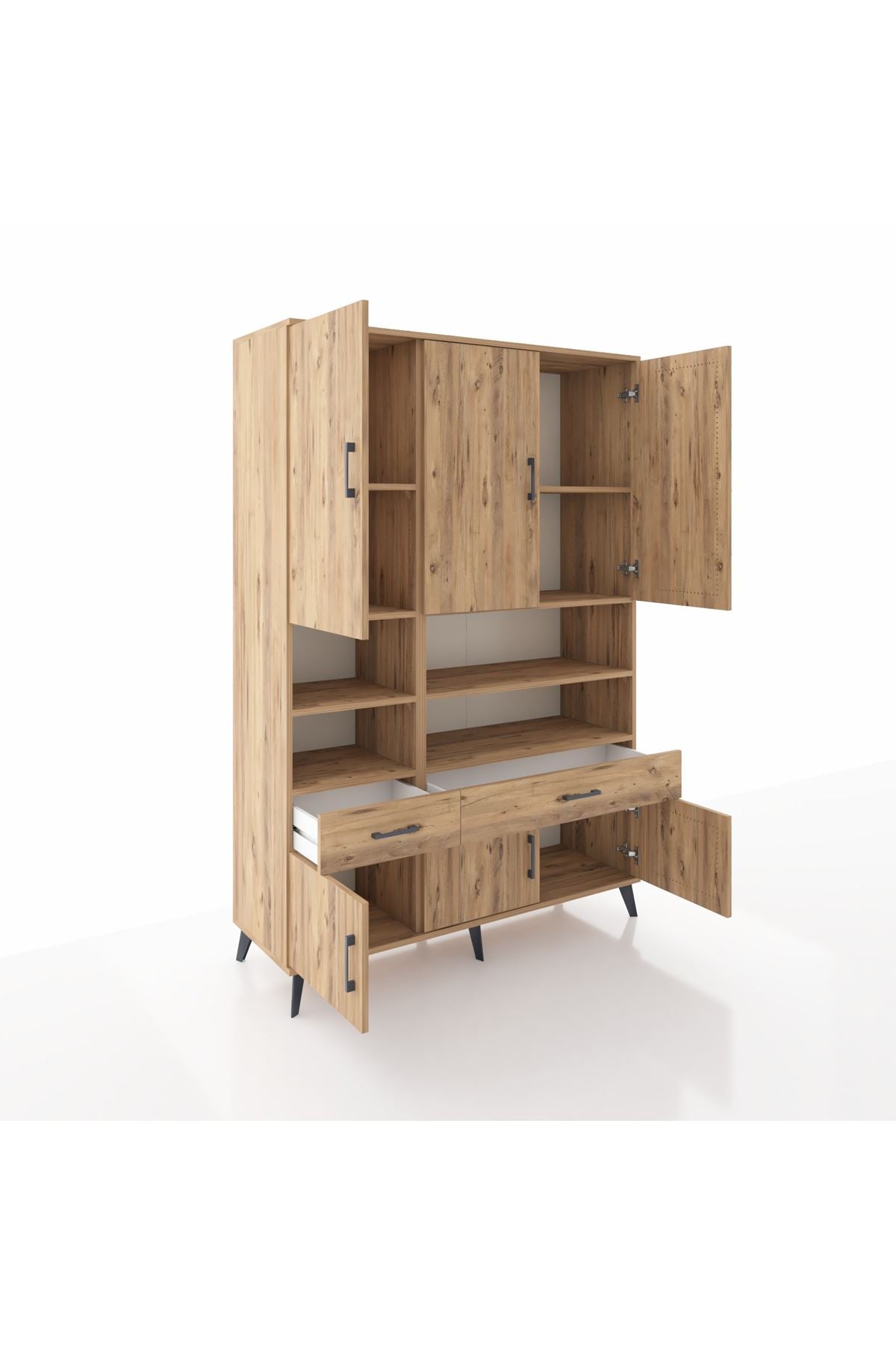 Hyperion Dolap 8 Raflı 2 Çekmeceli 6 Kapaklı 132x44x195 Çam-Çam/Çam