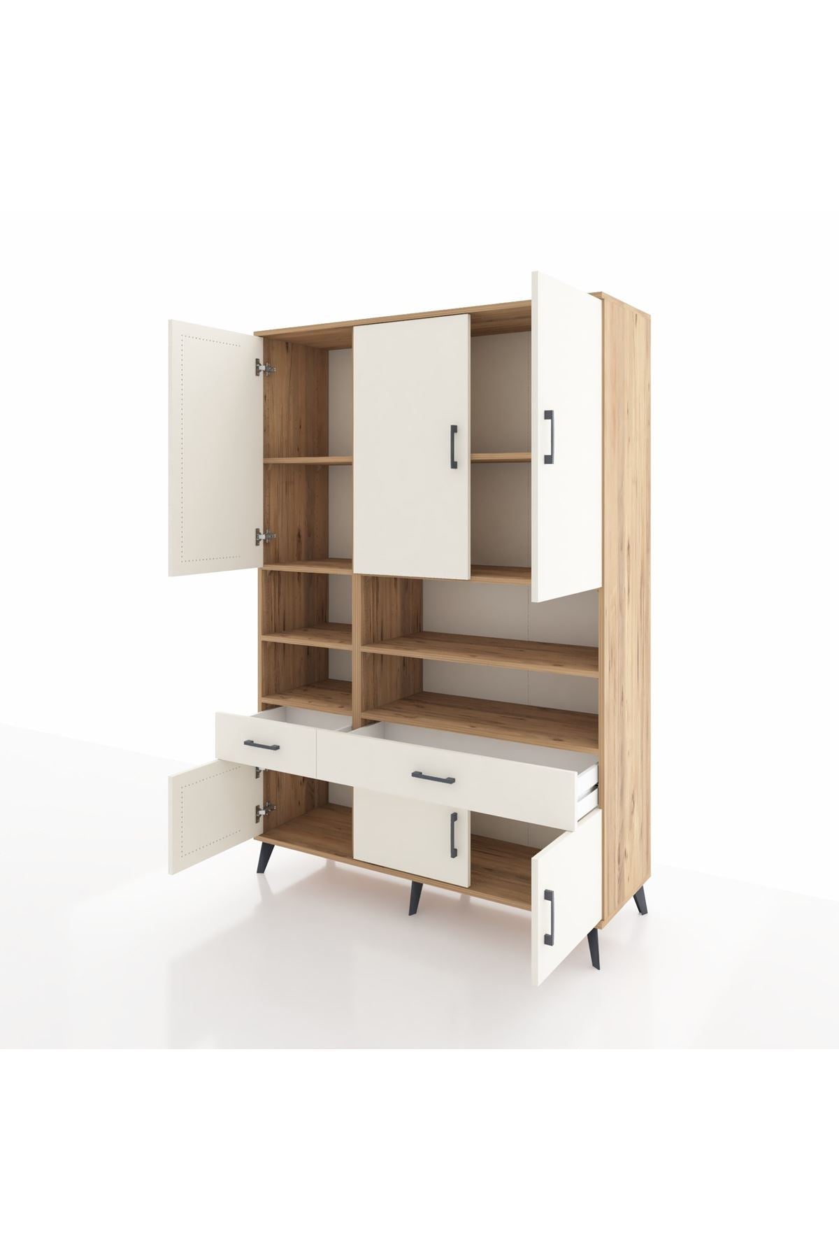 Hyperion Dolap 8 Raflı 2 Çekmeceli 6 Kapaklı 132x44x195 Çam-Aytaşı/Aytaşı