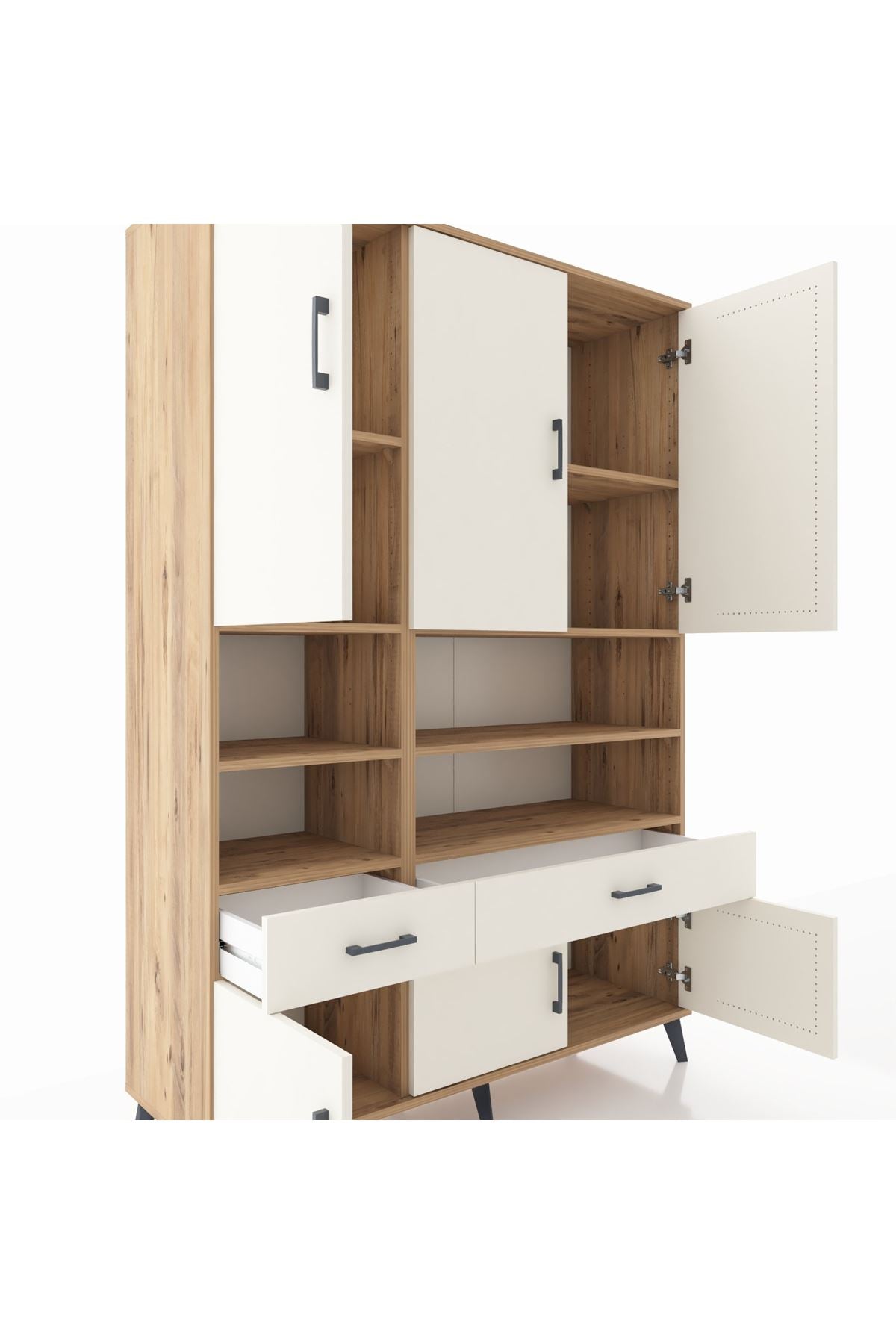 Hyperion Dolap 8 Raflı 2 Çekmeceli 6 Kapaklı 132x44x195 Çam-Aytaşı/Aytaşı