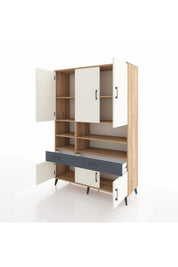 Hyperion Dolap 8 Raflı 2 Çekmeceli 6 Kapaklı 132x44x195 Çam-Aytaşı/Antrasit