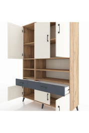 Hyperion Dolap 8 Raflı 2 Çekmeceli 6 Kapaklı 132x44x195 Çam-Aytaşı/Antrasit