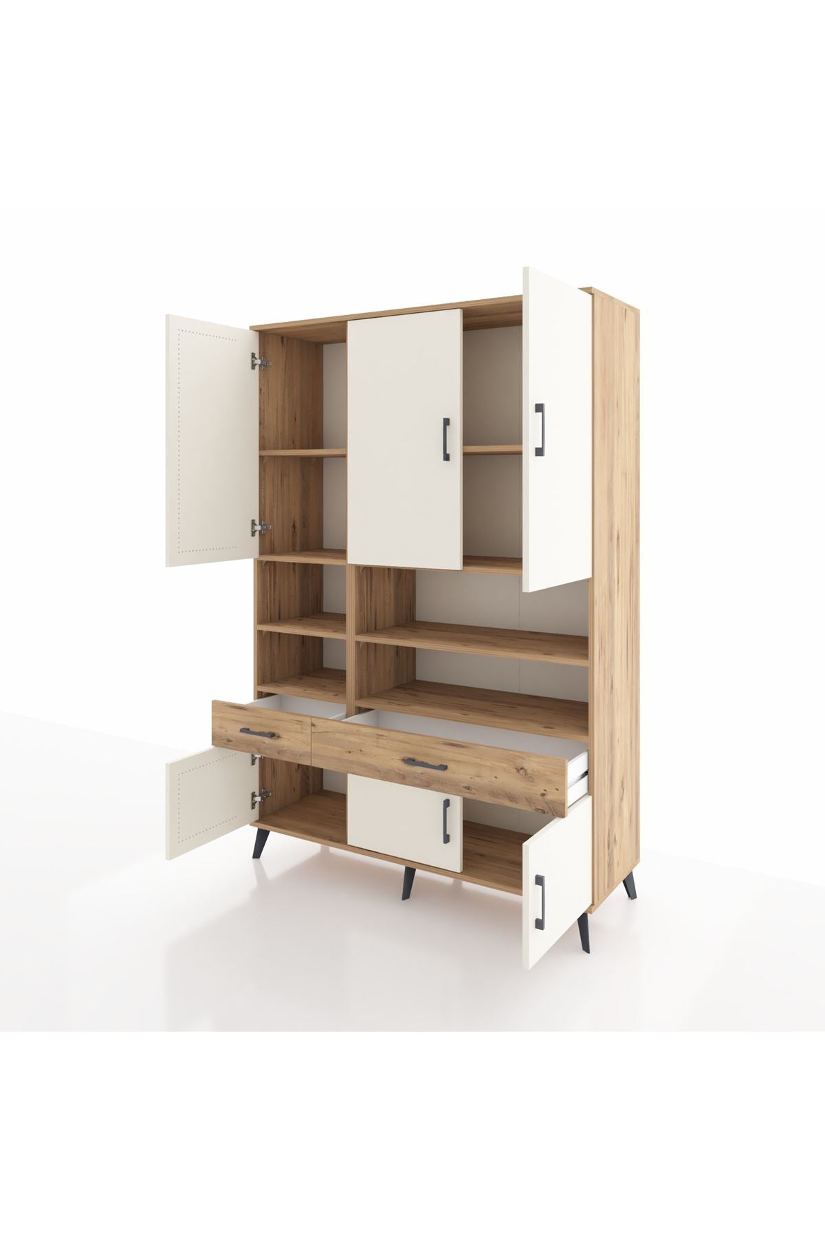 Hyperion Dolap 8 Raflı 2 Çekmeceli 6 Kapaklı 132x44x195 Çam-Aytaşı/Çam