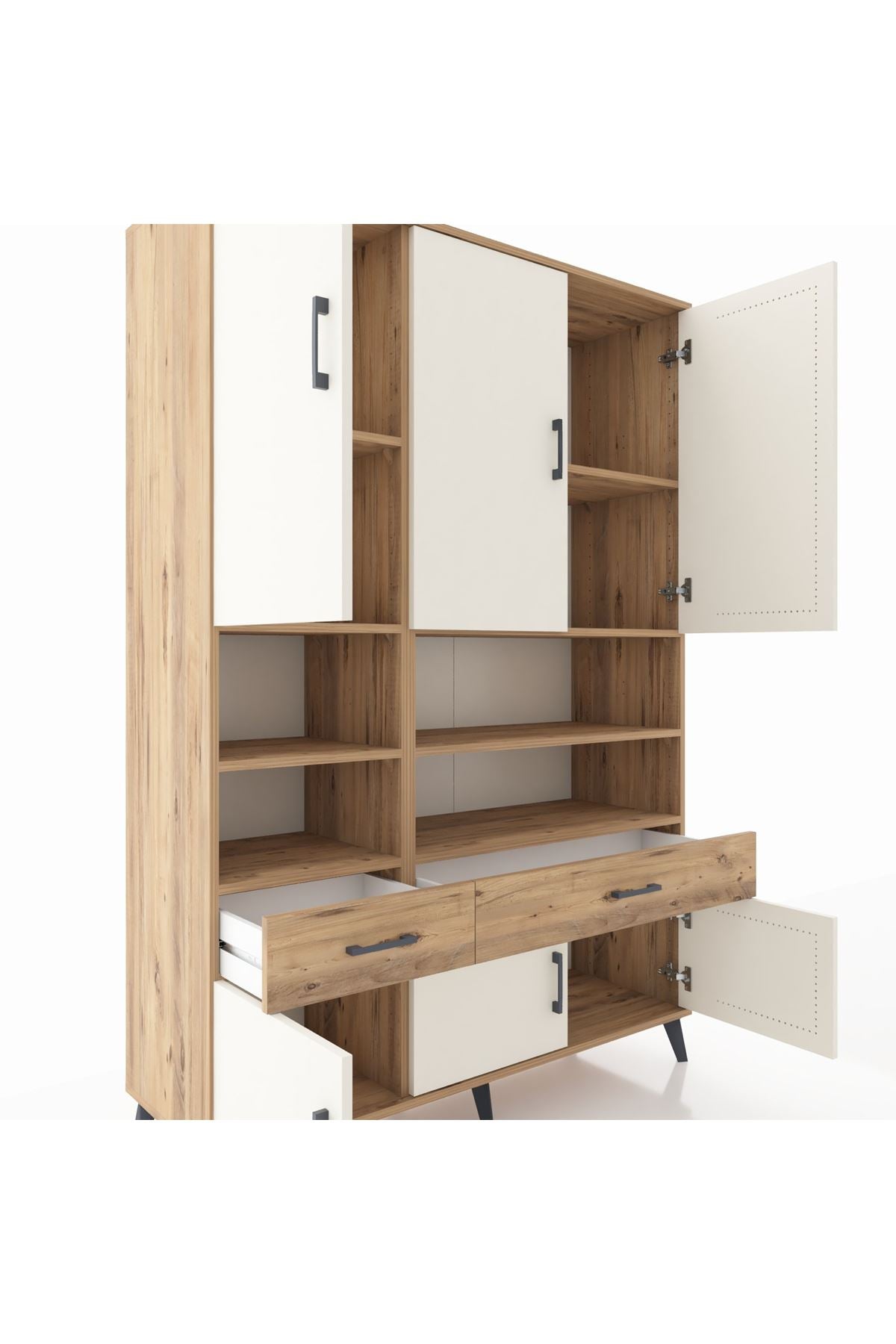 Hyperion Dolap 8 Raflı 2 Çekmeceli 6 Kapaklı 132x44x195 Çam-Aytaşı/Çam